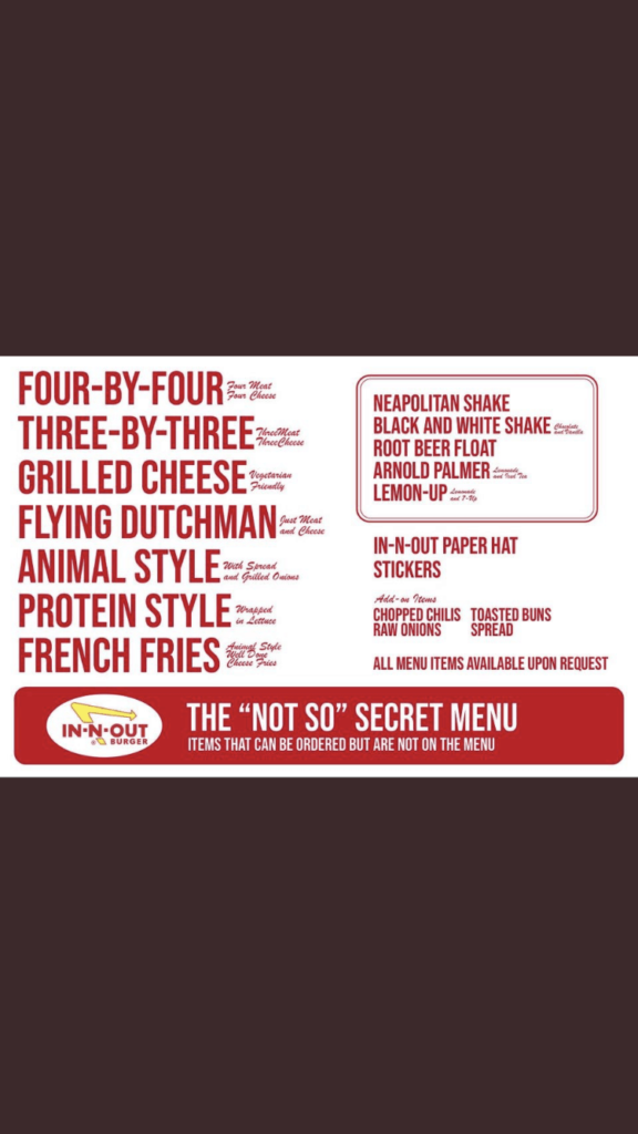 The In-N-Out secret menu published