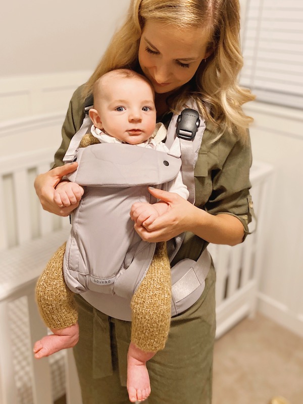 brooke wearing winston in the Colugo baby carrier